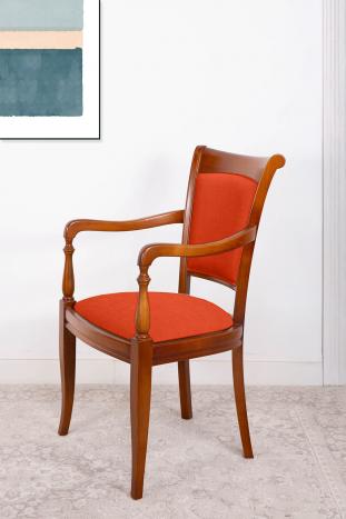 Fauteuil Pauline réalisé en Merisier Massif de style Louis Philippe Bronx orange