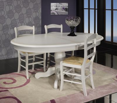 Table Ovale 135x110 pied central Delphine réalisée en Merisier Massif de style Louis Philippe Finition Gris Perle