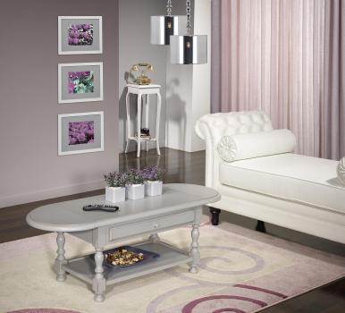 Table basse à volets Marie-Laure réalisée en merisier massif de style Louis Philippe Finition Gris usé et patiné