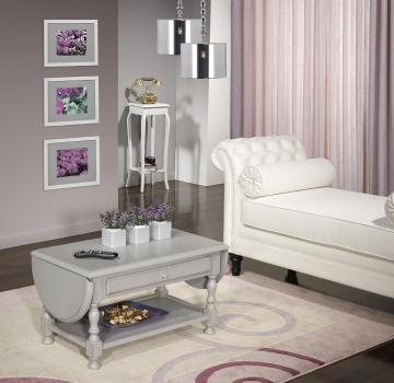 Table basse à volets Marie-Laure réalisée en merisier massif de style Louis Philippe Finition Gris usé et patiné