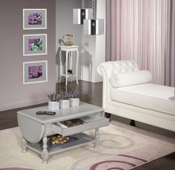 Table basse à volets Marie-Laure réalisée en merisier massif de style Louis Philippe Finition Gris usé et patiné