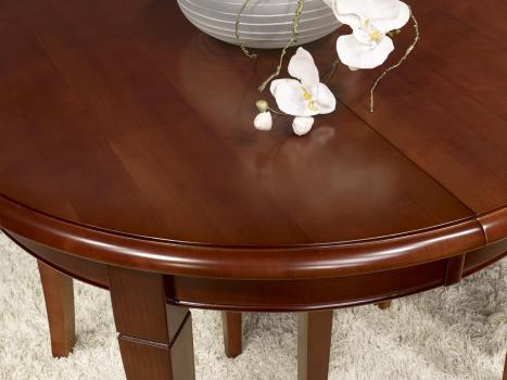 Table ronde réalisée en Merisier Massif de style Louis Philippe DIAMETRE 105 + 4 allonges de 40 cm
