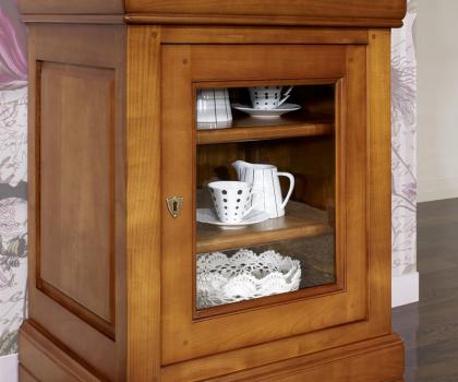 Vitrine 1 porte 1 tiroir réalisé en merisier massif de style Louis Philippe Finition Merisier Doré
