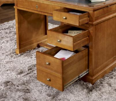 Petit Bureau Lucie réalisé en Merisier de style Louis Philippe Surface d'écriture en moleskine noire.