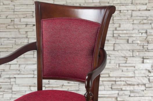Fauteuil Pauline réalisé en Merisier Massif de style Louis Philippe Tissu chiné rouge