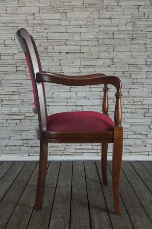 Fauteuil Pauline réalisé en Merisier Massif de style Louis Philippe Tissu chiné rouge