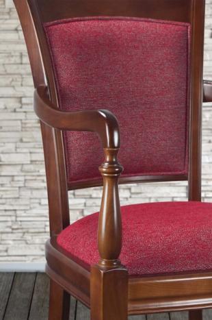 Fauteuil Pauline réalisé en Merisier Massif de style Louis Philippe Tissu chiné rouge