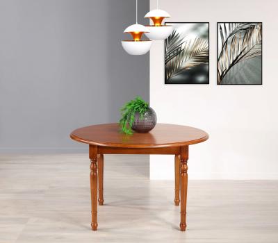Table ronde 4 pieds tournés  réalisée en merisier massif de style Louis Philippe PLATEAU FIXE