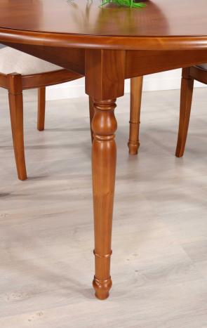 Table ronde 4 pieds tournés  réalisée en merisier massif de style Louis Philippe PLATEAU FIXE