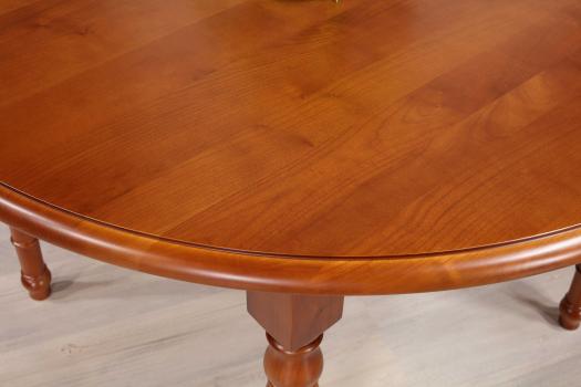 Table ronde 4 pieds tournés  réalisée en merisier massif de style Louis Philippe PLATEAU FIXE