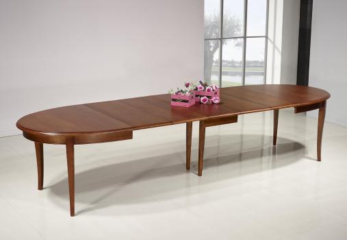Table ovale de salle à manger Estelle réalisée en merisier massif de style Louis Philippe 170x110 + 5 allonges 40 cm