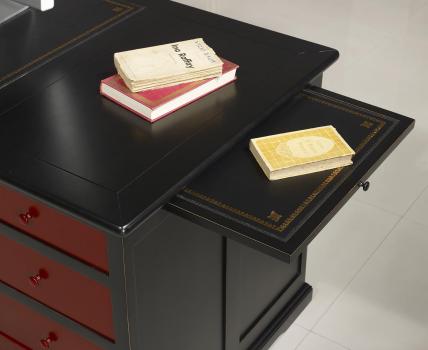 Superbe Bureau Ministre Spécial informatique réalisé en Merisier de style Louis Philippe Patiné Noir et Rouge