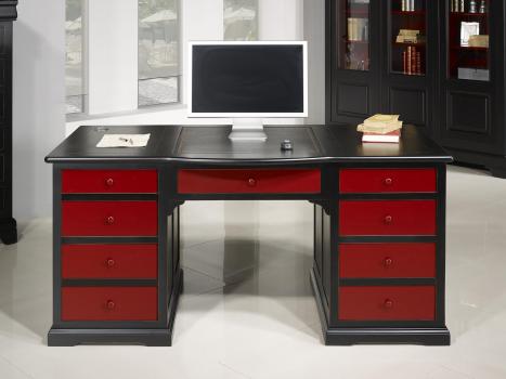 Superbe Bureau Ministre Spécial informatique réalisé en Merisier de style Louis Philippe Patiné Noir et Rouge