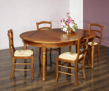 Table ronde 4 pieds plateau marquetté réalisée en Merisier de style Louis Philippe DIAMETRE 120 Finition Merisier Doré vieilli