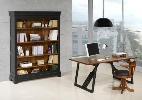 Table de Bureau réalisée en Merisier Massif  de ligne Contemporaine Piétement noir usé et patiné