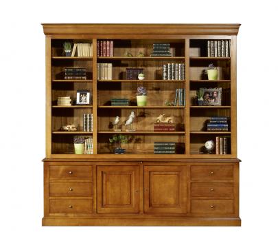 Bibliothèque 2 corps Mélanie en Merisier Massif de style Louis Philippe longueur 242 cm 