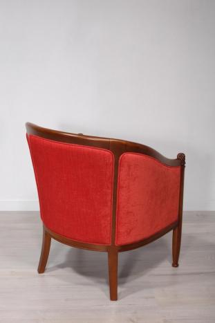 Fauteuil Cabriolet Caroline réalisé en Merisier Massif de style Louis Philippe Tissu Aldecco Essential 16 FR Tangerina