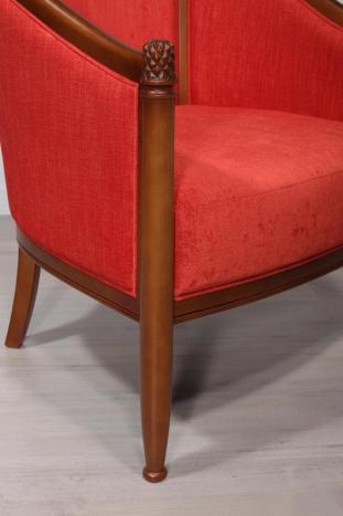 Fauteuil Cabriolet Caroline réalisé en Merisier Massif de style Louis Philippe Tissu Aldecco Essential 16 FR Tangerina
