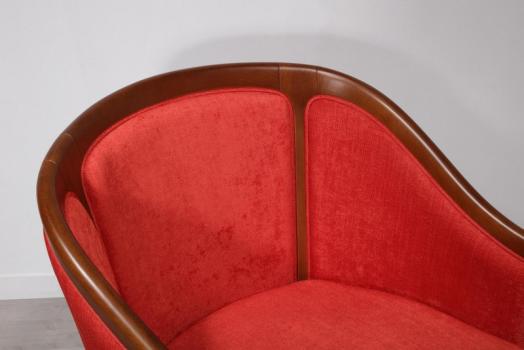 Fauteuil Cabriolet Caroline réalisé en Merisier Massif de style Louis Philippe Tissu Aldecco Essential 16 FR Tangerina