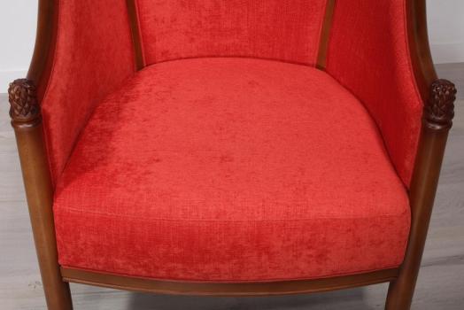 Fauteuil Cabriolet Caroline réalisé en Merisier Massif de style Louis Philippe Tissu Aldecco Essential 16 FR Tangerina