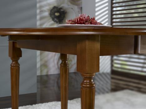 Table ronde à volets réalisée en Merisier Massif de style Louis XVI avec  2 allonges de 40 cm