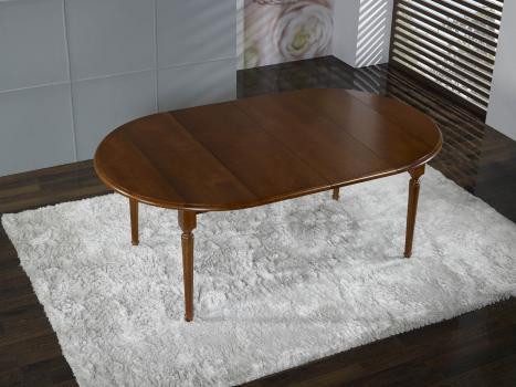 Table ronde à volets réalisée en Merisier Massif de style Louis XVI avec  2 allonges de 40 cm