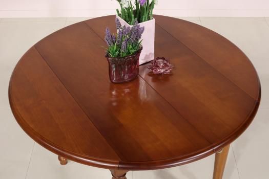 Table ronde à volets Florence réalisée en Merisier Massif de style Louis Philippe diamètre 110 cm SEULEMENT 1 DISPONIBLE