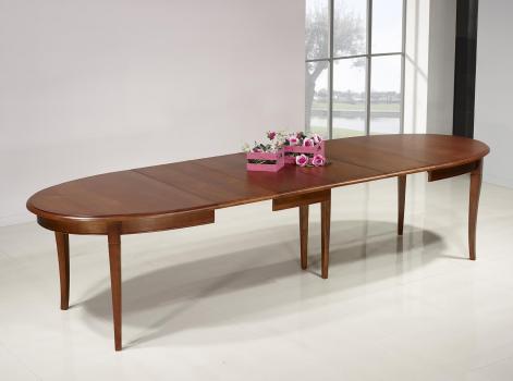 Table ovale de salle à manger Estelle réalisée en merisier massif 170x110 de style Louis Philippe 4 allonges de 40 cm