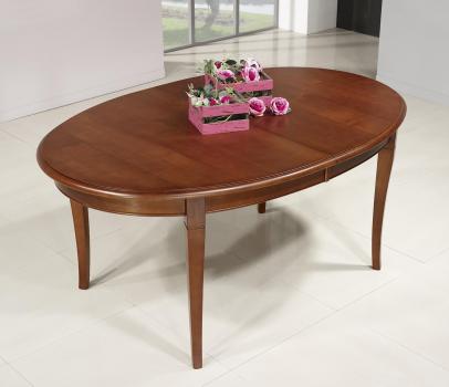 Table ovale de salle à manger Estelle réalisée en merisier massif 170x110 de style Louis Philippe 4 allonges de 40 cm
