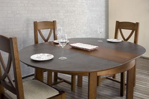 Table ronde Emy réalisée en Merisier de ligne contemporaine  plateau céramique