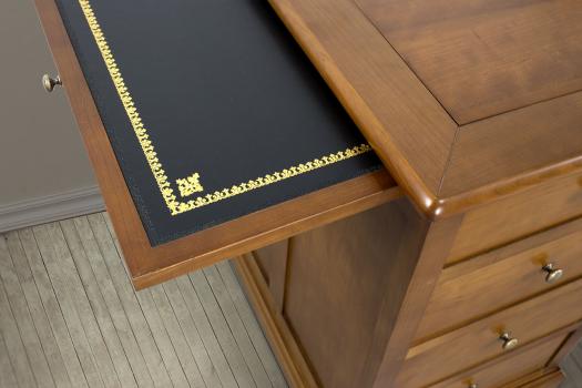 Superbe Bureau Ministre 9 tiroirs réalisé en Merisier de style Louis Philippe Plateau revetu d'une moleskine Bordeaux