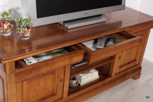 Meuble TV 16/9ème Nicolas en Merisier Massif de style Louis Philippe Portes Bois