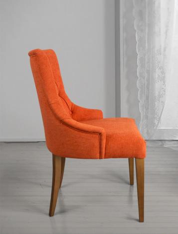 Chaise de séjour Capitonnée, 4 pieds en Merisier Massif Tissu orangé