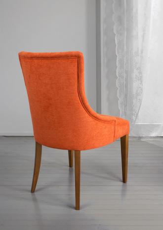Chaise de séjour Capitonnée, 4 pieds en Merisier Massif Tissu orangé