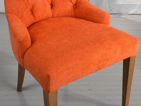 Chaise de séjour Capitonnée, 4 pieds en Merisier Massif Tissu orangé