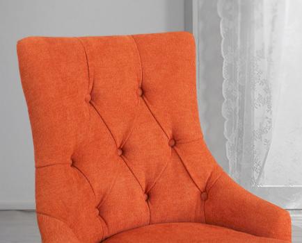 Chaise de séjour Capitonnée, 4 pieds en Merisier Massif Tissu orangé