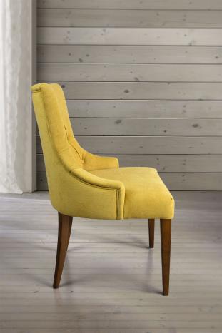 Chaise de séjour Capitonnée, 4 pieds en Merisier Massif Tissu jaune
