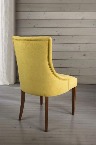 Chaise de séjour Capitonnée, 4 pieds en Merisier Massif Tissu jaune