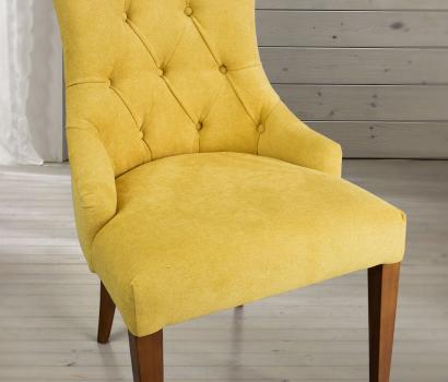 Chaise de séjour Capitonnée, 4 pieds en Merisier Massif Tissu jaune