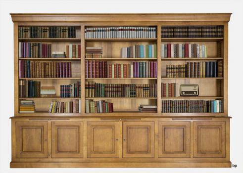 Bibliothèque 2 corps Adeline réalisée en Merisier Massif de style Louis Philippe longueur 350 cm 