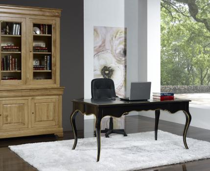 Bureau Ministre réalisé en Merisier de Style Louis XV laque Noir et Or Patiné et Usuré