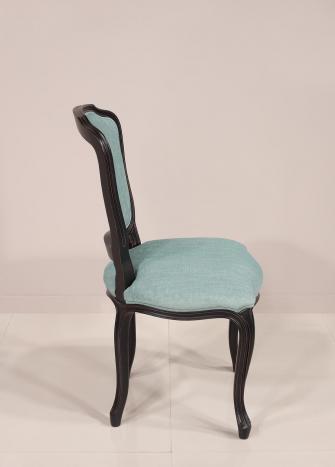 Lot de 4 Chaise Mila  réalisée en merisier de style Louis XV Laqué Noir tissu aldeco 