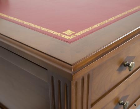 Bureau 5 tiroirs en merisier massif de style Louis Philippe moleskine Bordeaux