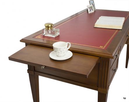 Bureau 5 tiroirs en merisier massif de style Louis Philippe moleskine Bordeaux