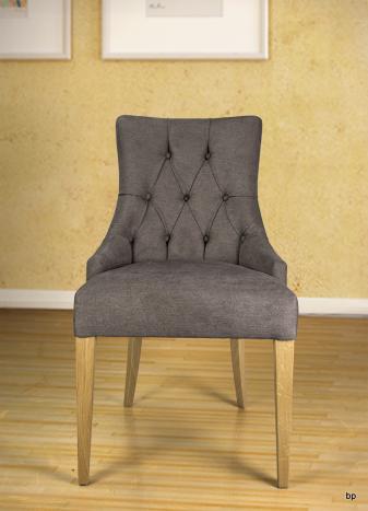 Chaise de séjour Capitonnée, 4 pieds en MERISIER Massif Tissu Taupe