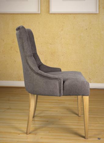 Chaise de séjour Capitonnée, 4 pieds en MERISIER Massif Tissu Taupe