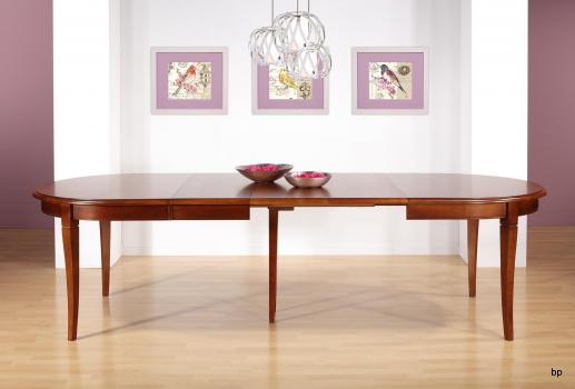 Table Ovale de salle à manger Estelle, réalisée en Merisier Massif de style Louis Philippe 170x110 avec 3 allonges 