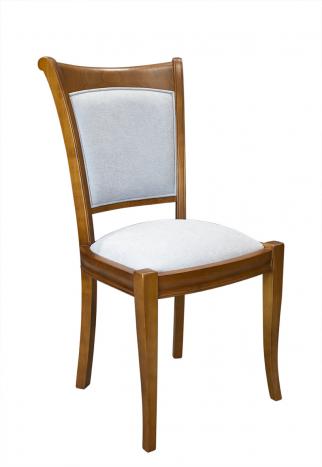 Lot de 4 Chaises Pauline en Merisier Massif de style Louis Philippe Tissu Kénia Gris clair