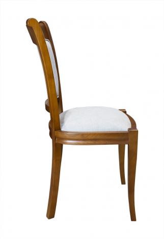 Lot de 4 Chaises Pauline en Merisier Massif de style Louis Philippe Tissu Kénia Gris clair