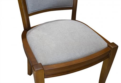 Lot de 4 Chaises Pauline en Merisier Massif de style Louis Philippe Tissu Kénia Gris clair